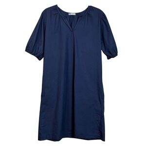 Ex Voto Navy Blue Organic Cotton Short Sleeve Knee Length Dress Size M (3142)‎